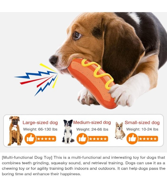 Hot Dog Sausage Squeaky Dog Toy, For Aggressive Chewers
