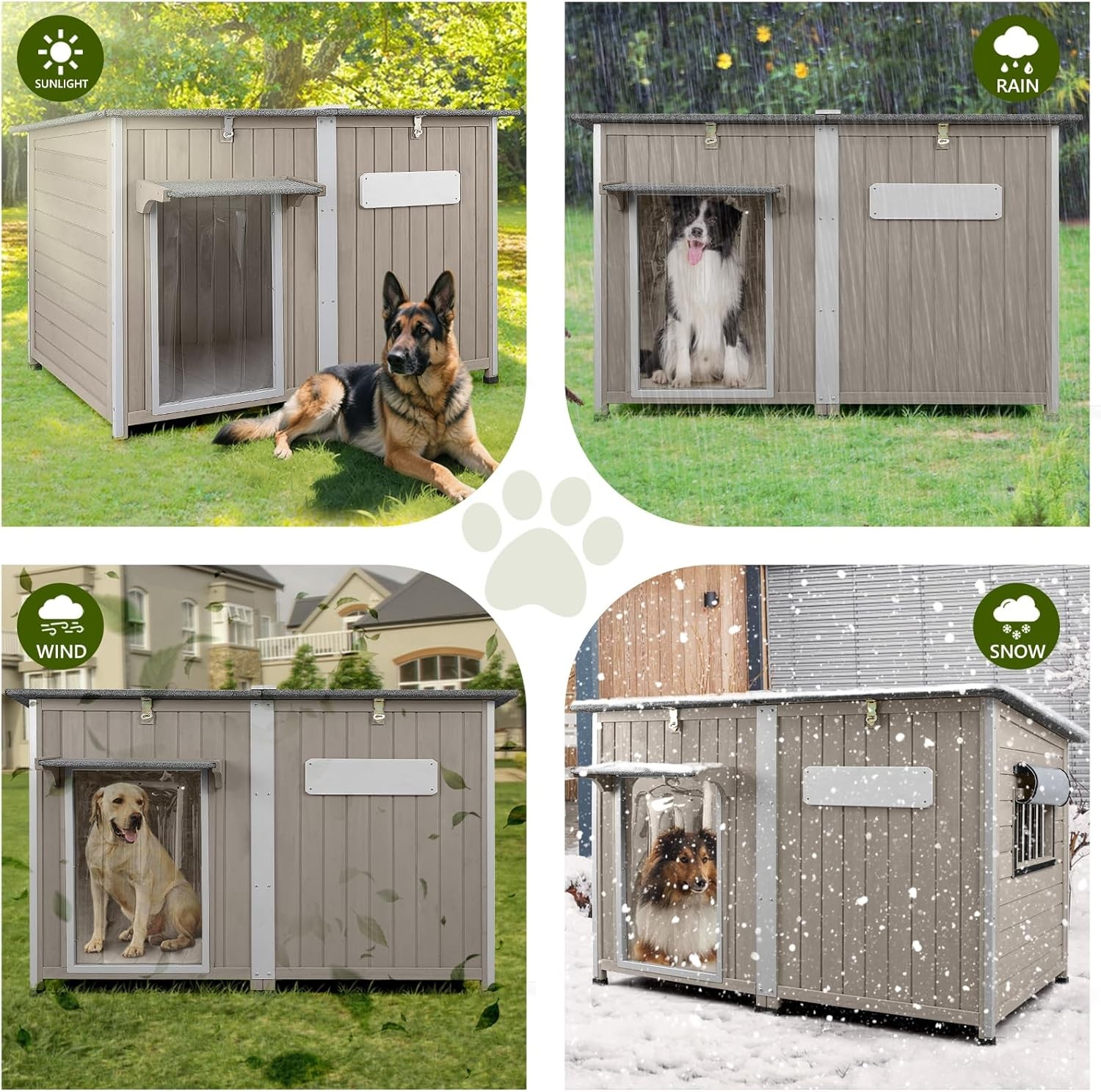 PETSCOSSET 55″L Large Dog House for Outdoor with Adjustable Vent Window, Gray
