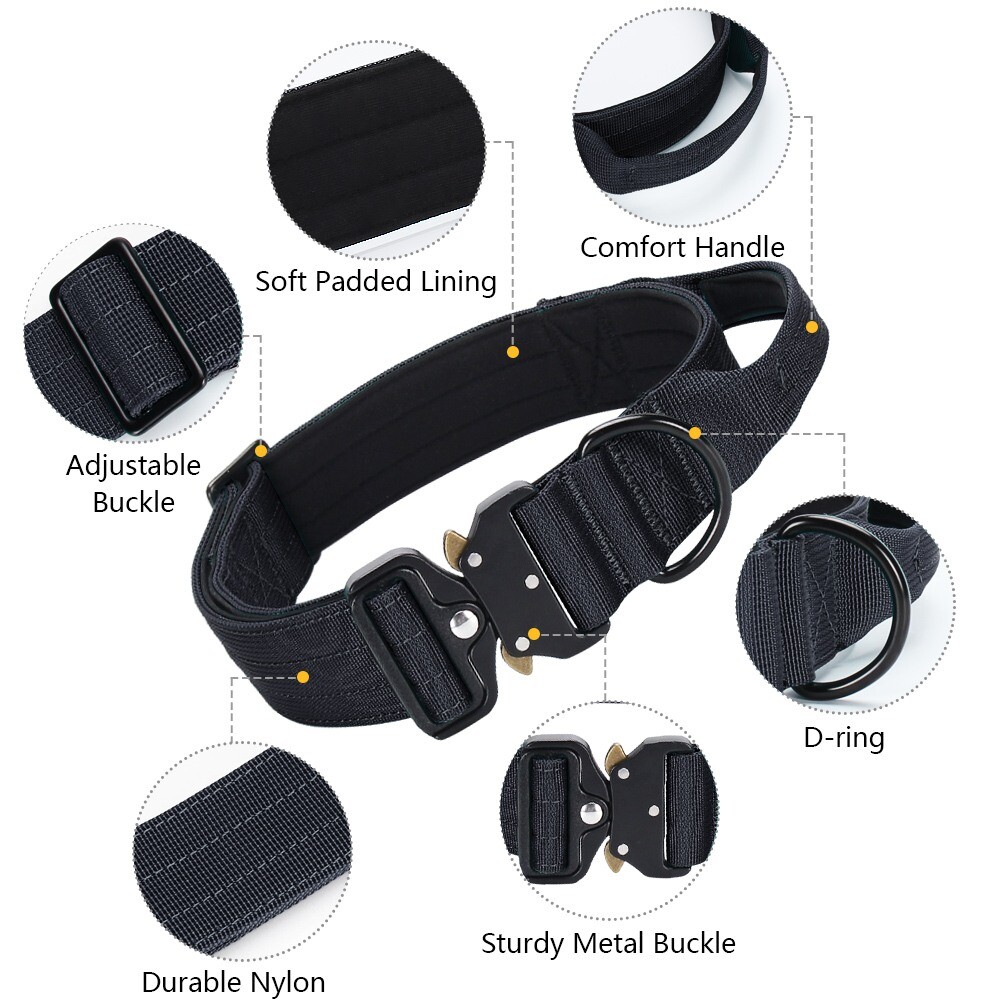 TSG Nylon Heavy Duty Dog Collar With Handle CanineTraining Walking
