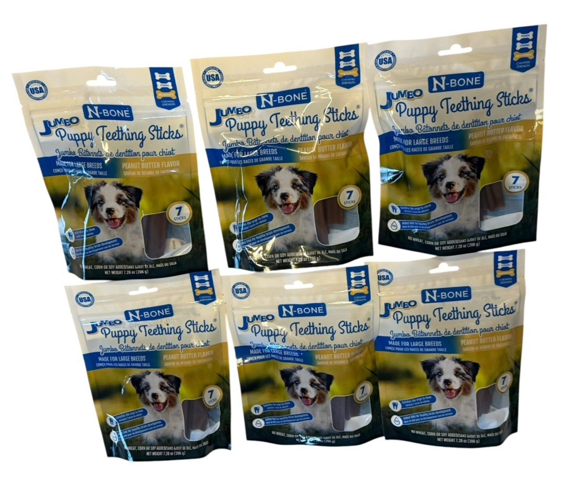 N-Bone Jumbo Puppy Teething Sticks, 6 Bags x 7 Sticks (42) Peanut Butter Ex 6/27
