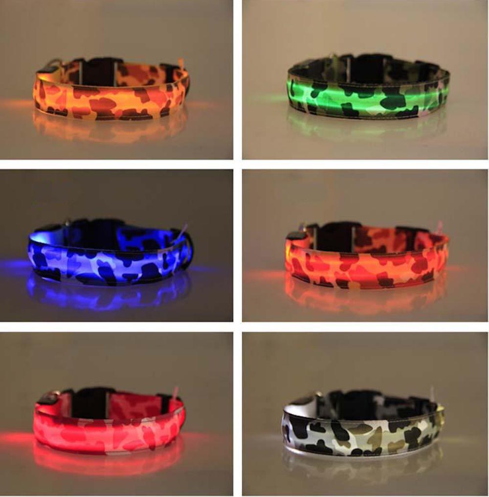 USB RECHARGEABLE LED CAMO COLLAR Camouflage Pet Dog Glow Flashing Light Safety