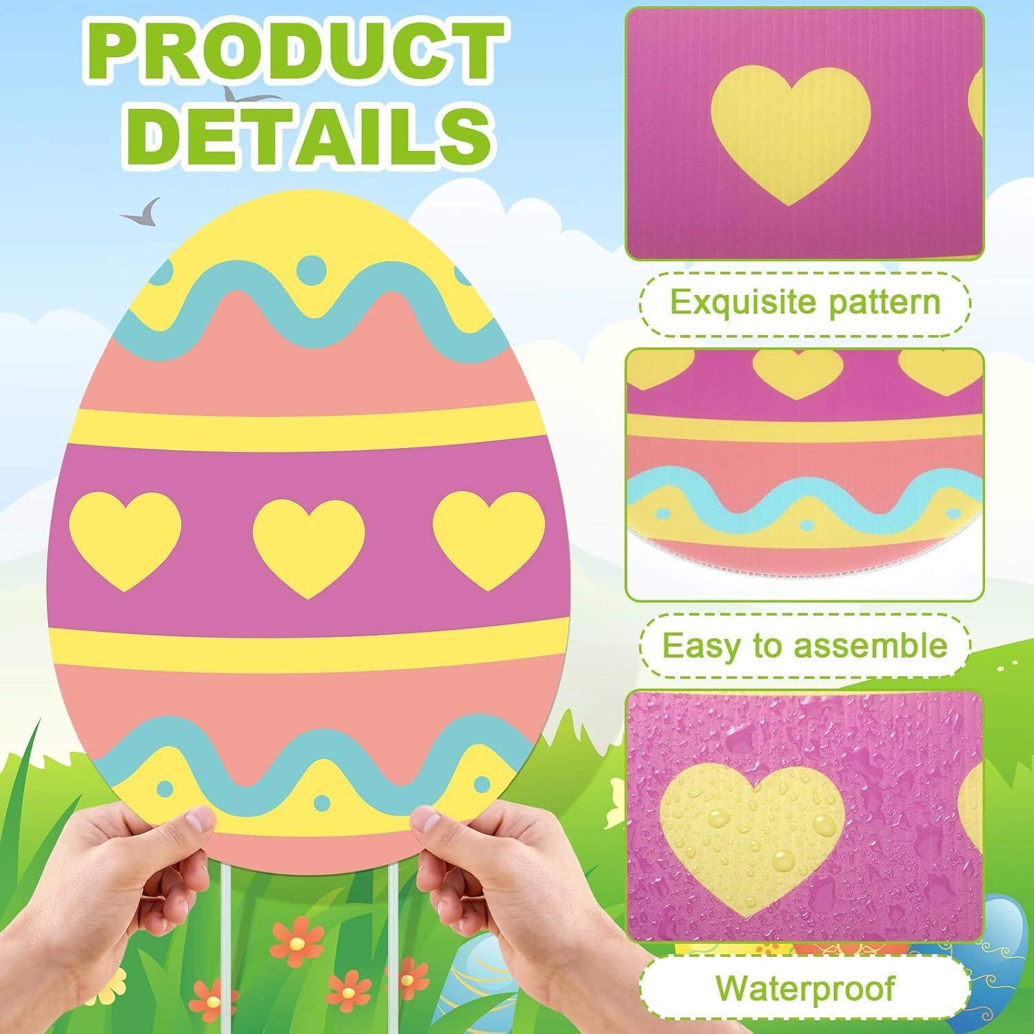 9 Pcs Easter Yard Signs Decorations Egg Hunt as shown in pictures