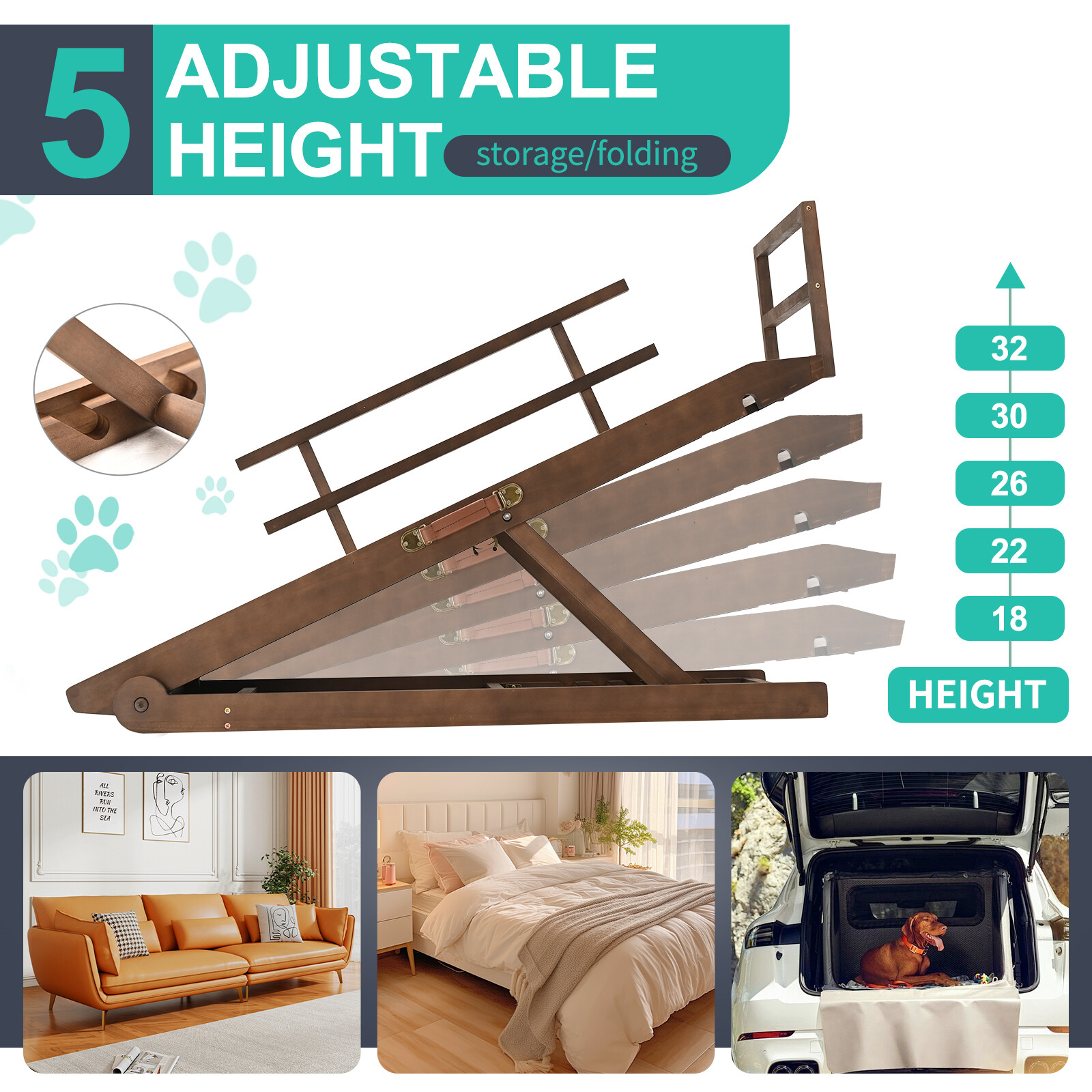 NAIZEA 63″ L Dog Ramp, Extra Large Adjustable Folding Pet Ramp With Side Rails
