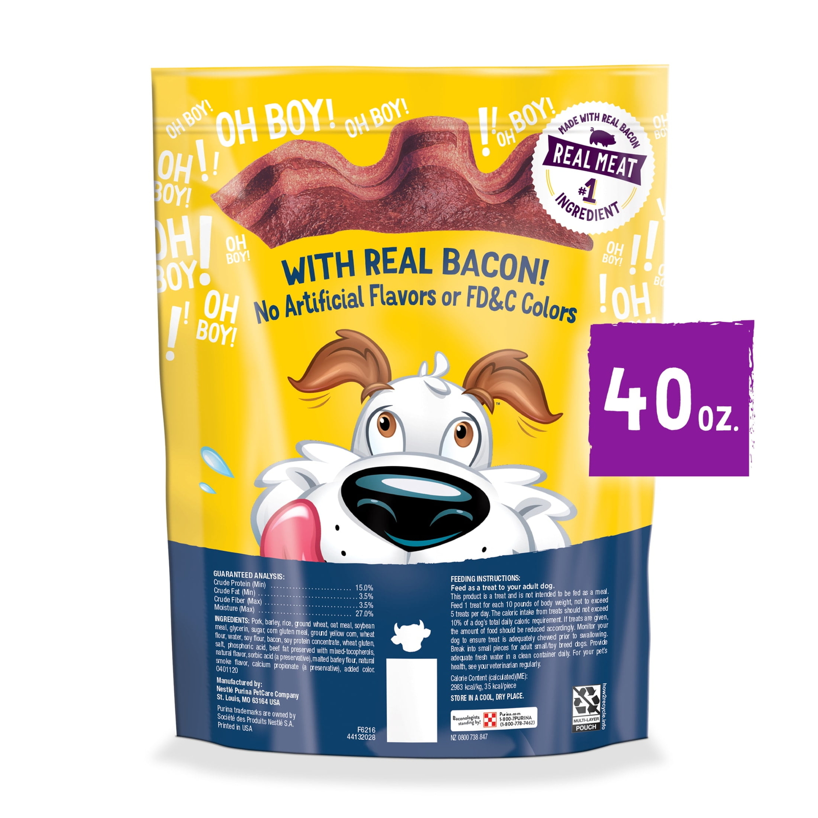 Strips Dog Treats with Real Bacon & Beef Flavors Tender Chews, 40 oz Pouch