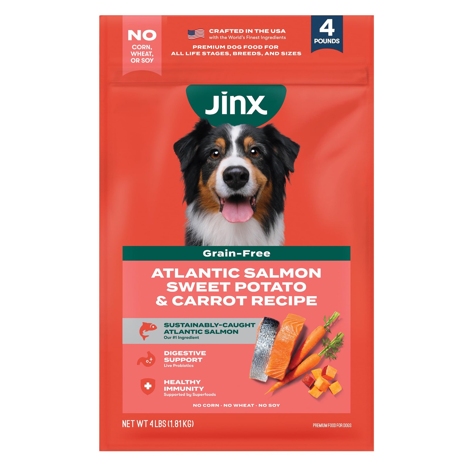 Jinx Premium Grain-Free Dry Dog Food, for All Lifestages 4 Pound (Pack of 1)