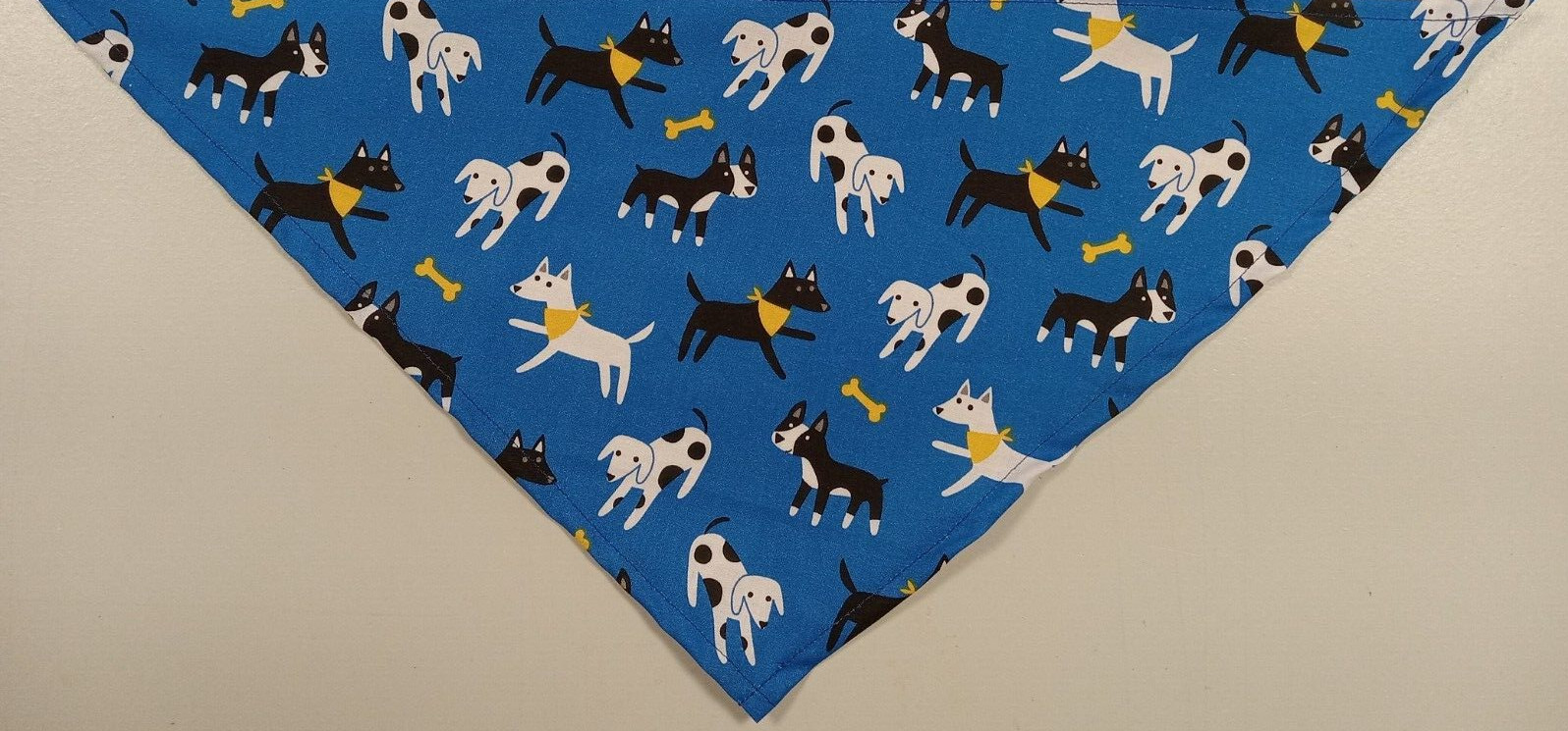 Dog Bandana/Scarf, Tie/Slide On, Playful Dogs, Blue, Bones, XS, S, M, L