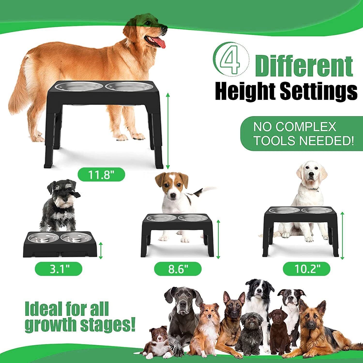 Adjustable Pet Dog Feeder Bowl Elevated Raised Stainless Steel Food Water Stand