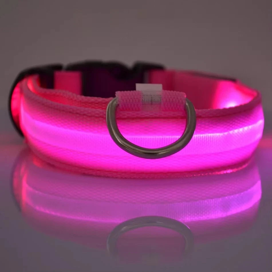 LED Adjustable Dog Collar Blinking Flashing Light Up Glow Pets Safety Waterproof