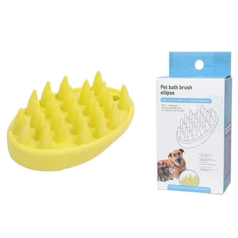 Light Yellow Pet Bath Massage Gloves Brush for Puppy Dog Cat Safety Silicone