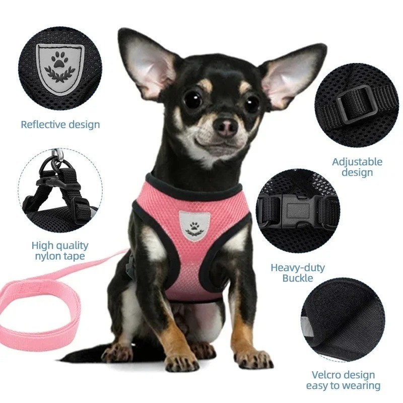 Cat Dog Pet Harness Adjustable Control Vest Dogs Reflective S, M, L, Leash