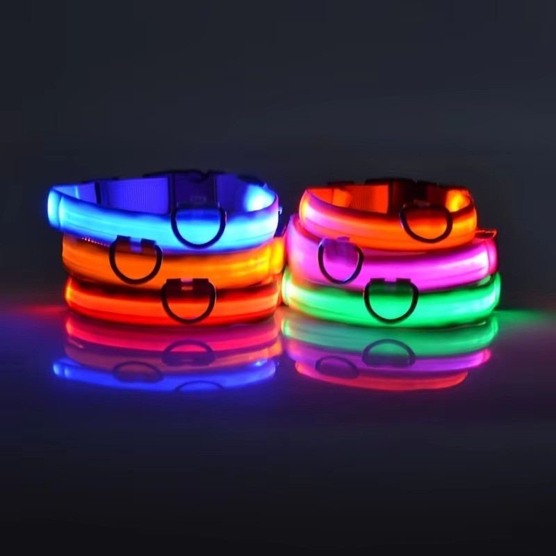 LED Adjustable Dog Collar Blinking Flashing Light Up Glow Pets Safety Waterproof