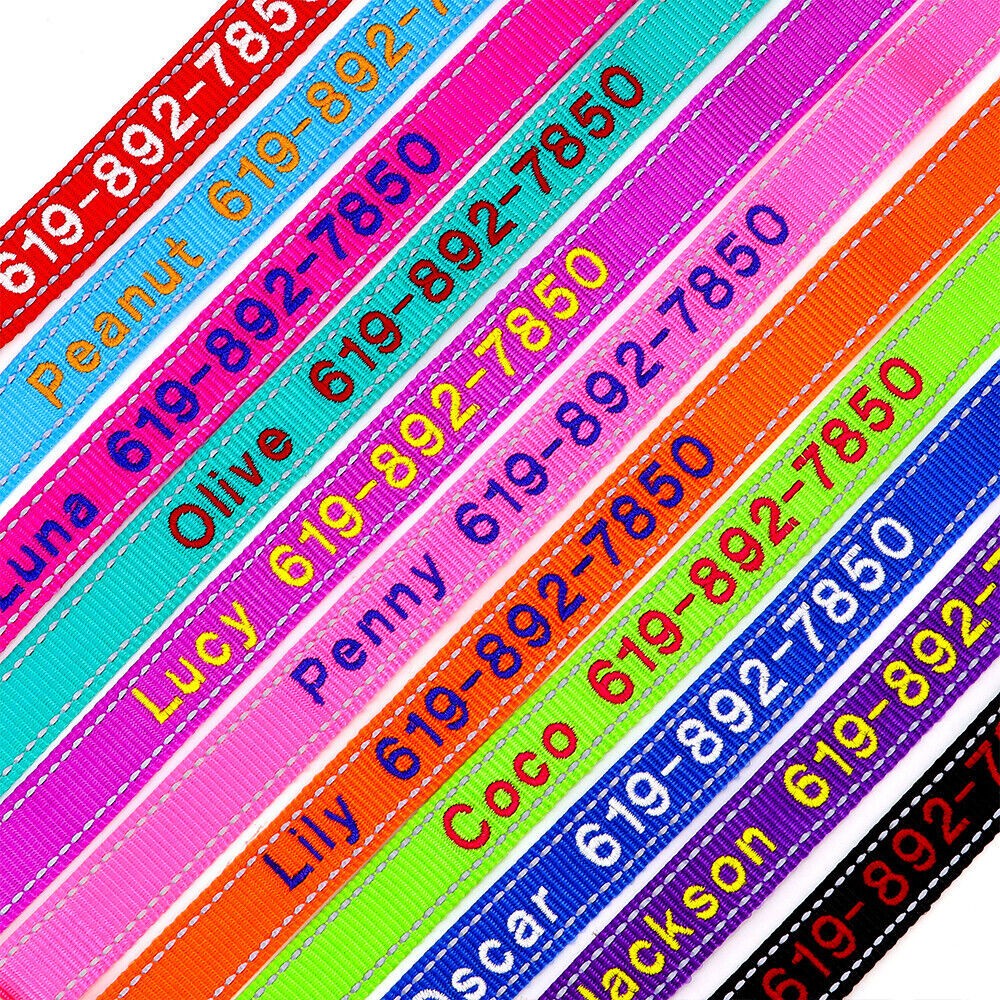 Personalized Dog Collar – Embroidered Reflective Nylon with ID, Name & Phone US