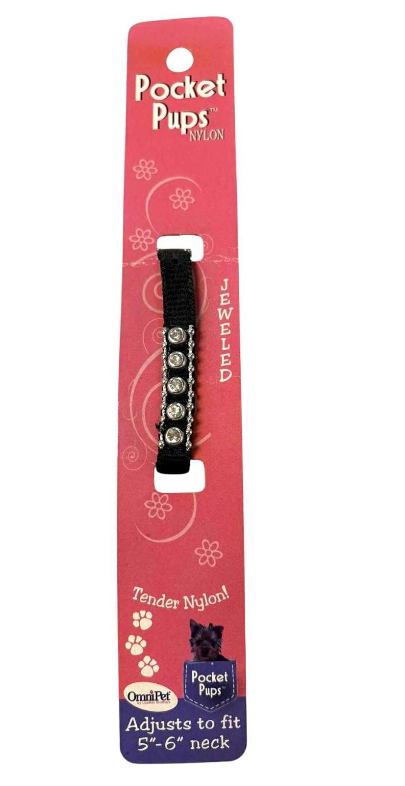 Pocket Pups Jeweled Dog/Cat/Ferret Micro Pet Collar Xtra-Small 5″-6″ Neck Black