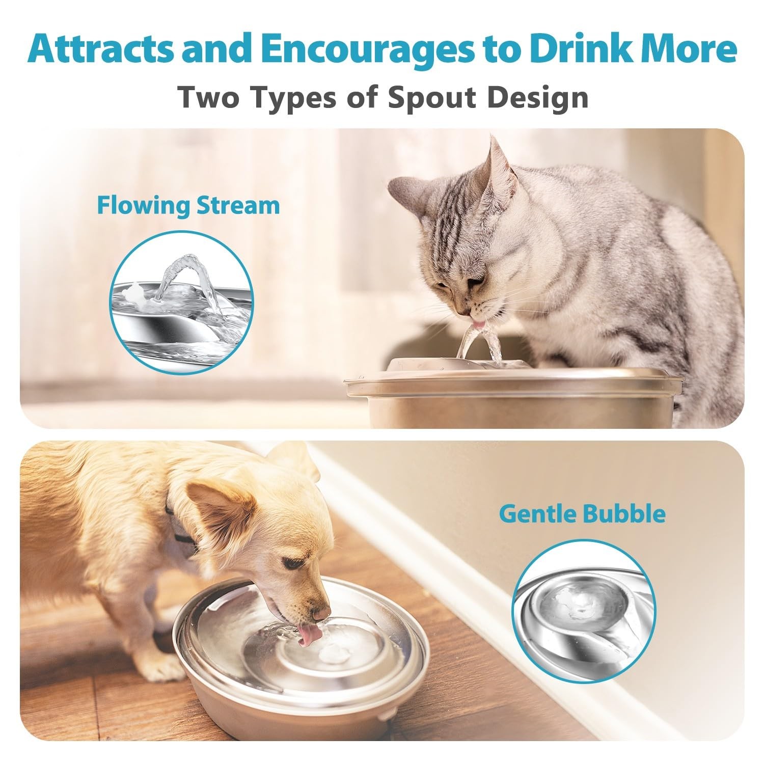 ORSDA Cat Water Fountain Stainless Steel, 2L Pet Fountain for Cats Inside, Do…
