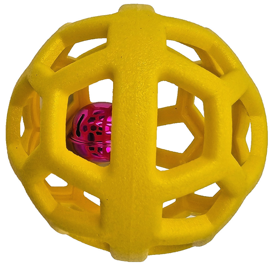 Roller Dog Toy Puzzle Ball Rubber Medium Size Yellow New 4″ High Free Shipping