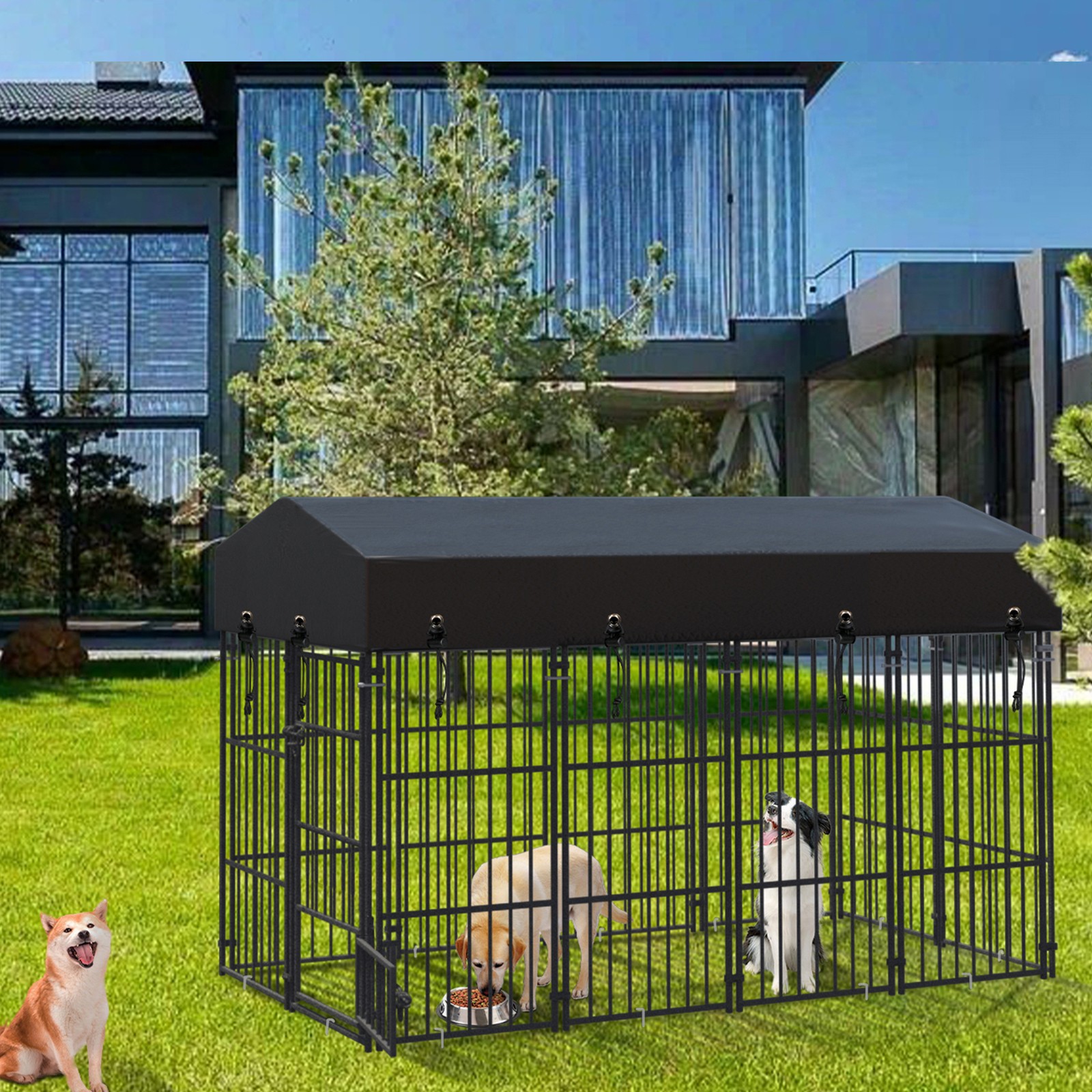 Large Outdoor Dog Enclosure Heavy Duty Dog Cage with Roof Thicken Kennel Fence