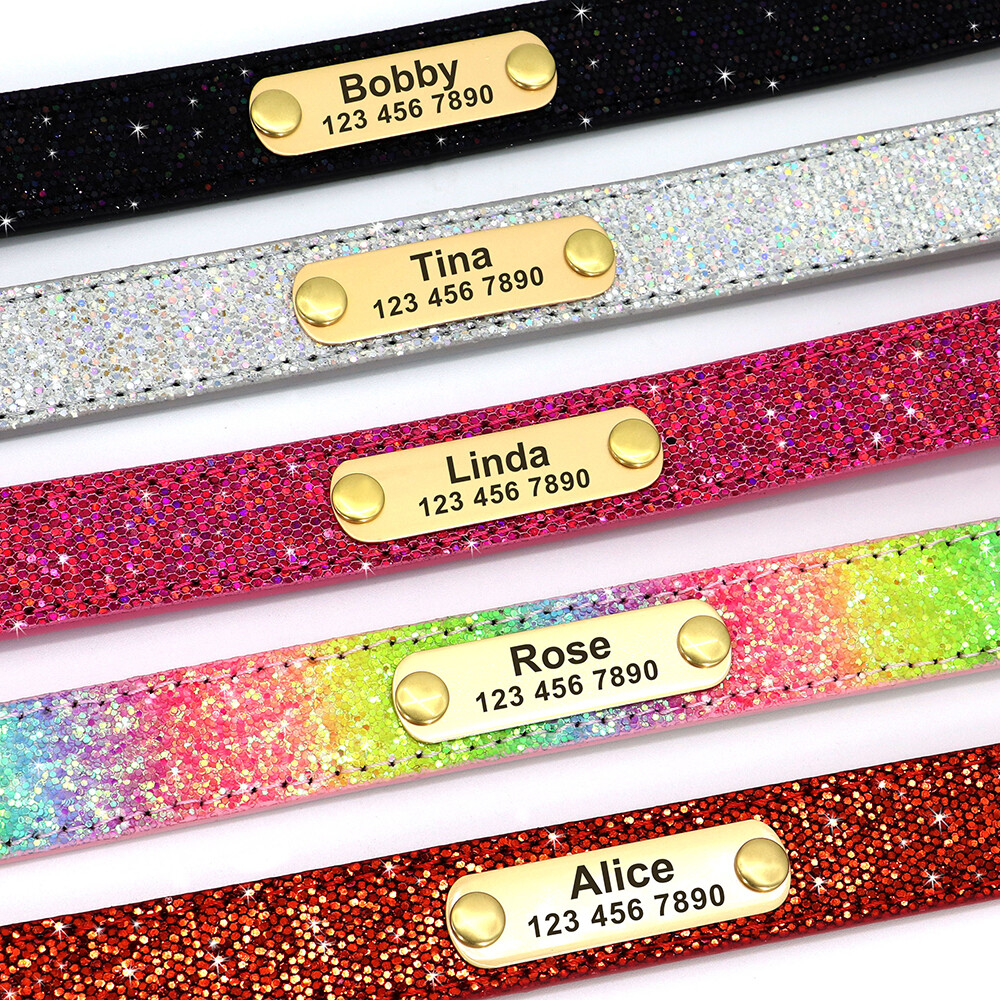 Rhinestones Personalized Dog Cat Collar Bling Diamond with Engraved Name ID Tag