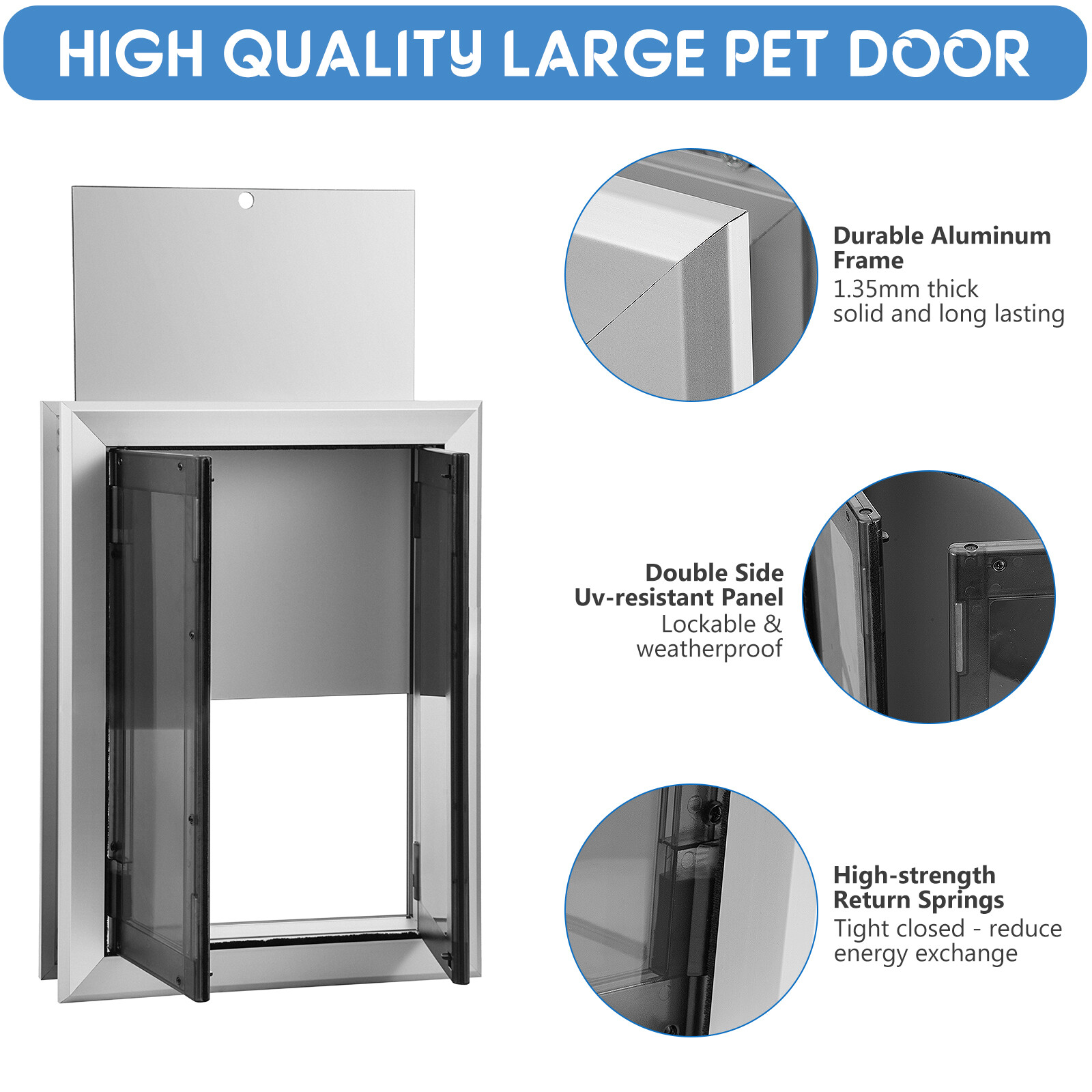 16” x 21” Extra Large Dog Door Aluminum Pet Door Double Panels Automatic Close