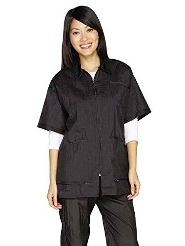 Black Zip Front Jackets Short Sleeve Barber Stylist