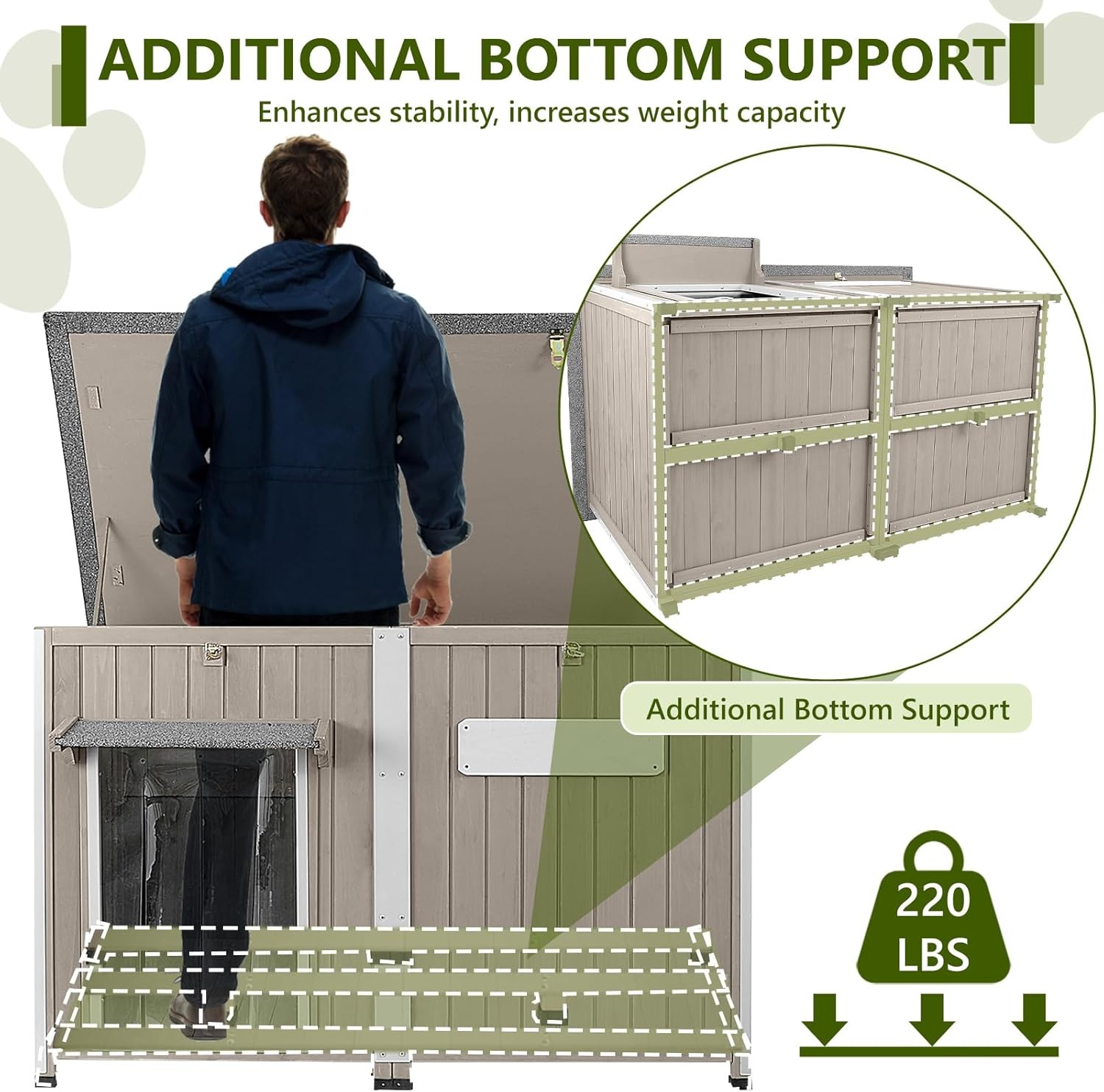 PETSCOSSET 55″L Large Dog House for Outdoor with Adjustable Vent Window, Gray