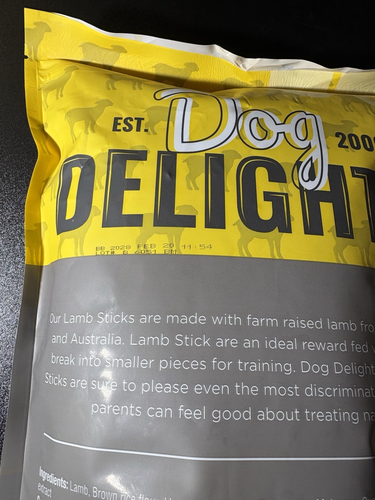 DOG DELIGHTS Chewy Lamb Stick Dog Treats 44oz Bag – All Natural Training Treat