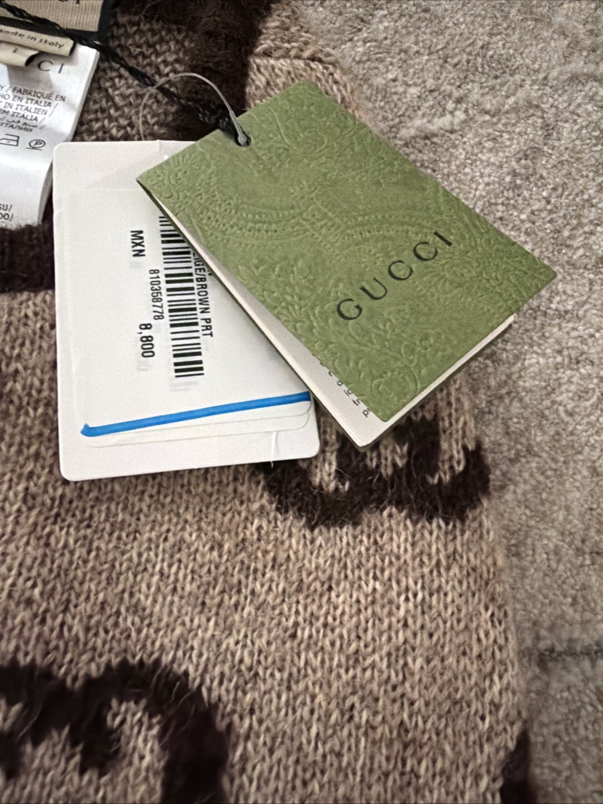 New 2026 Authentic Gucci GG Jumbo Logo Dog Sweater Clothes Tan Brown Size L