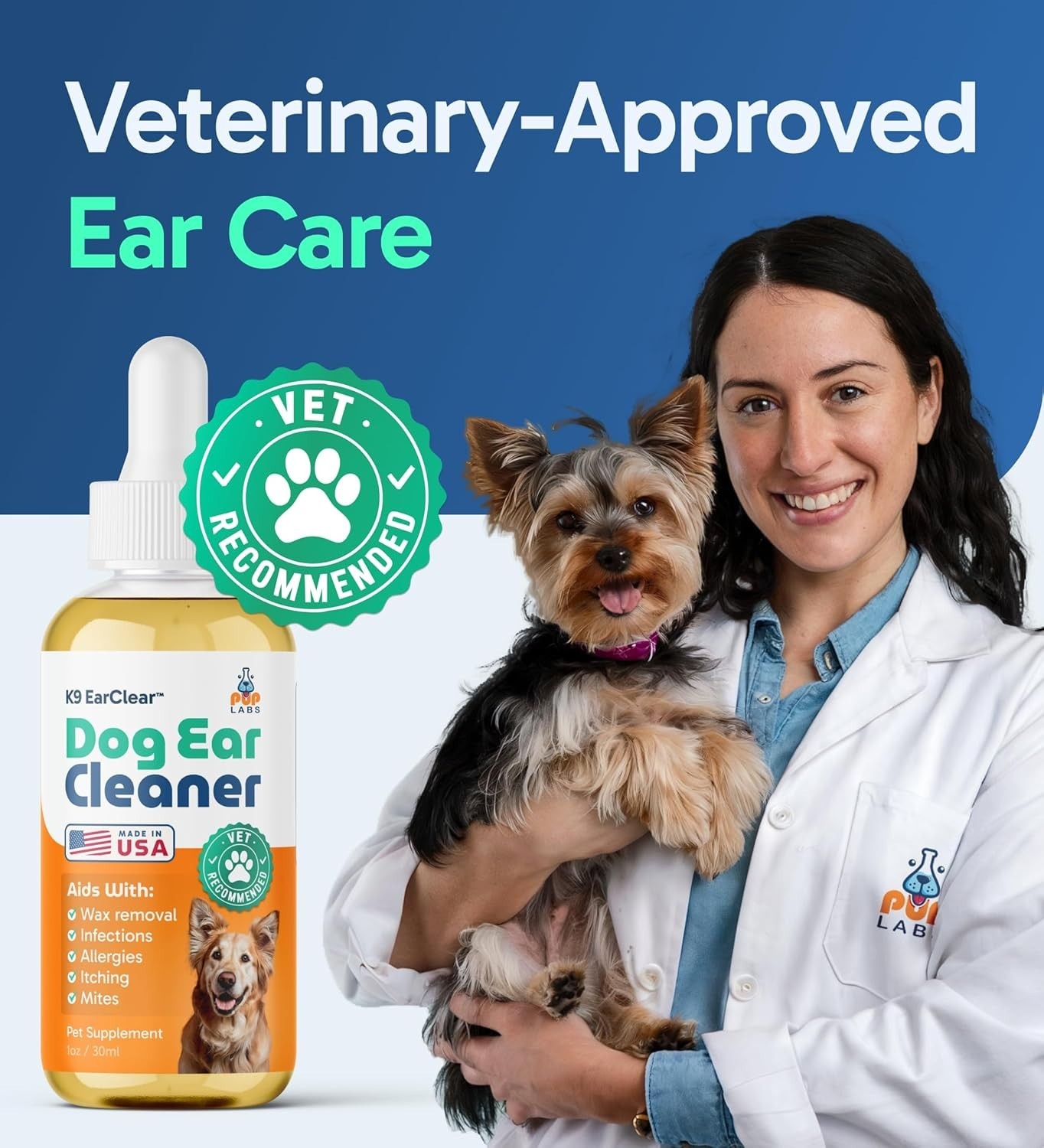 Pup Labs Ear Clear, Natural Dog Ear Cleaner and Infection Treatment for Dogs