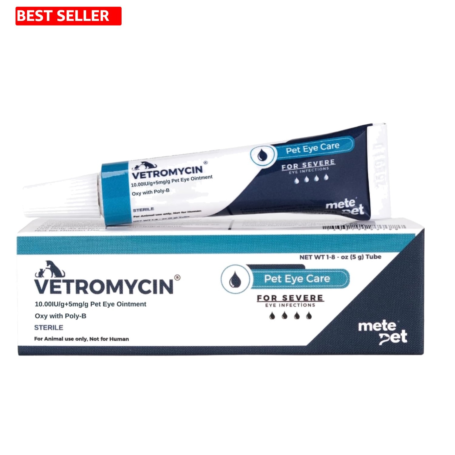 Vetromycin Gentle Eye Ointment for Dogs & Cats – 1/8 oz Daily Care Tube