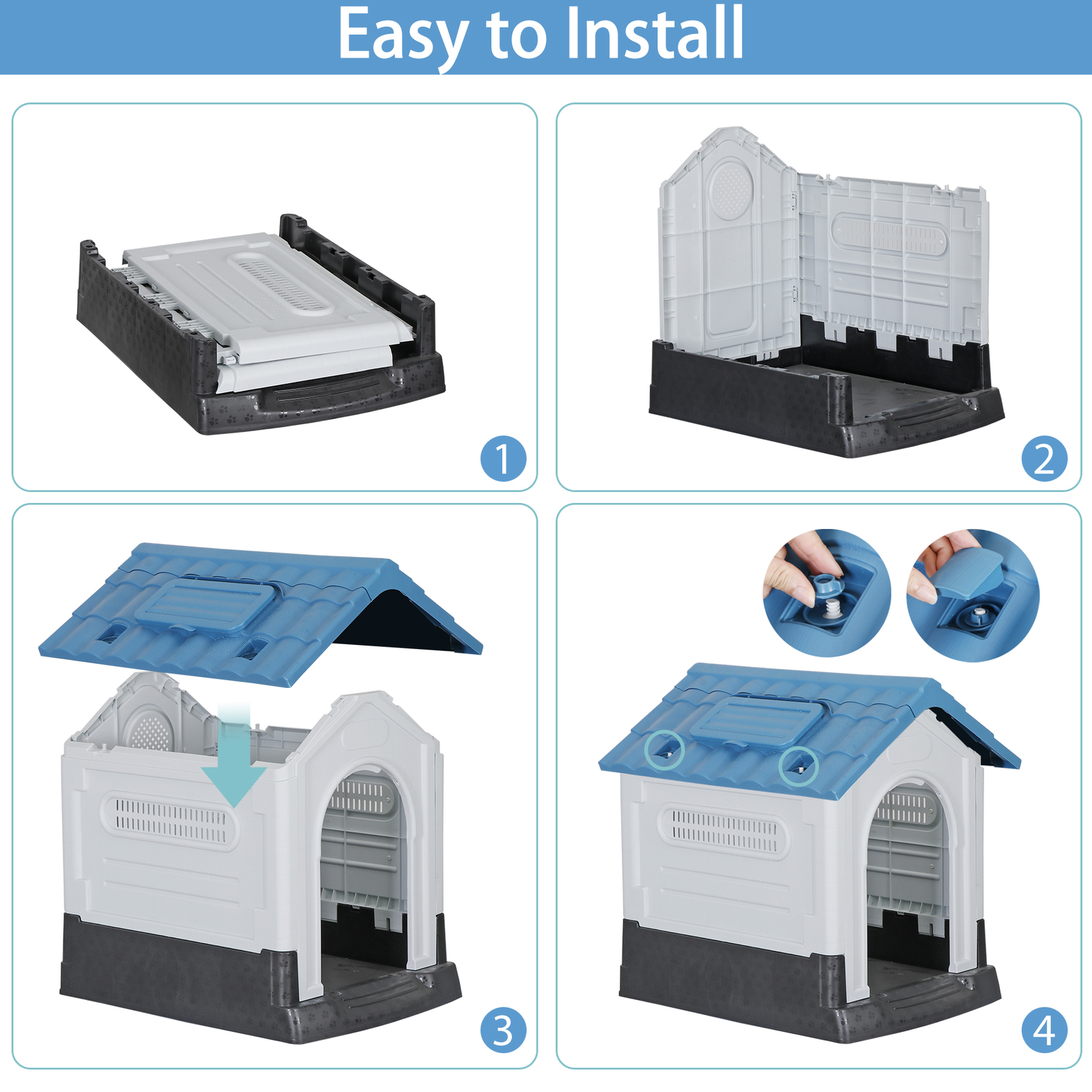 Dog House Indoor Outdoor Ventilate Waterproof Pet Plastic W/ Adjustable Skylight