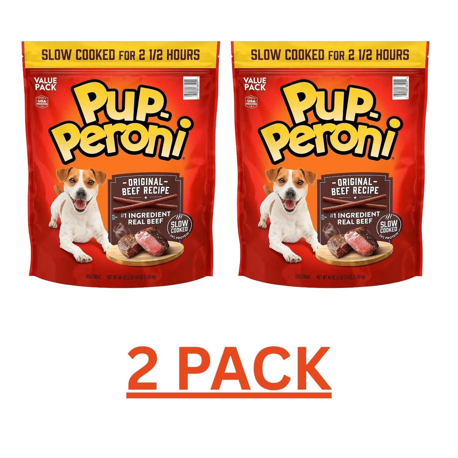 2 PACK Pup-Peroni Dog Snacks, Original Beef Flavor, (46 oz Each) Free Shipping