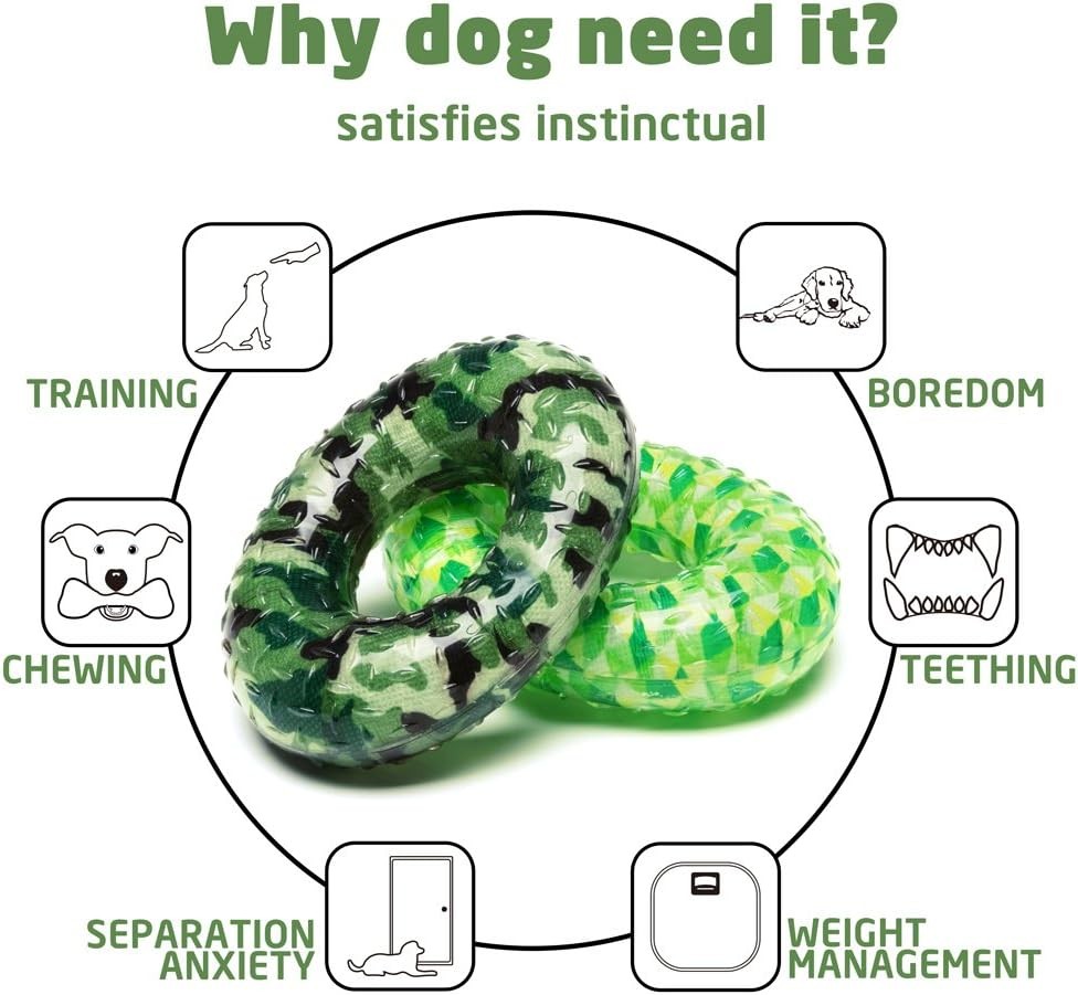 Dog Chew Toys Floating, Durable Dog Squeaky Ring Bone Chew Textured Toy Playing