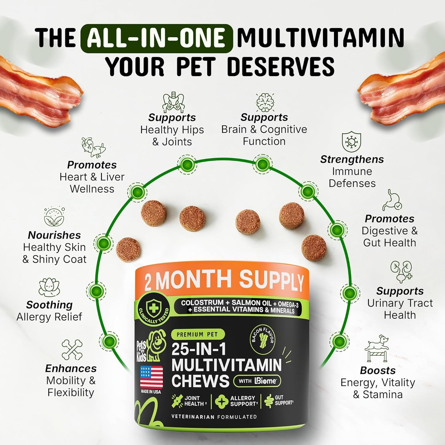 Pets Are Kids 25-in-1 Multivitamin Chews 60ct DOG Immune Allergy, Gut Support