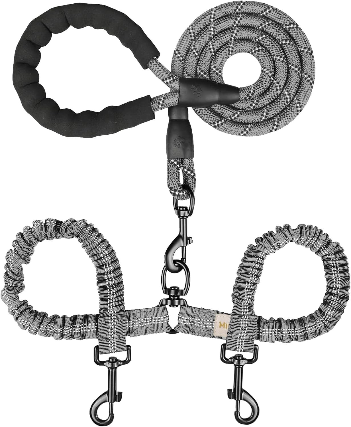High-Performance Bungee Double Dog Leash, Tangle Resistant, for Medium & Large
