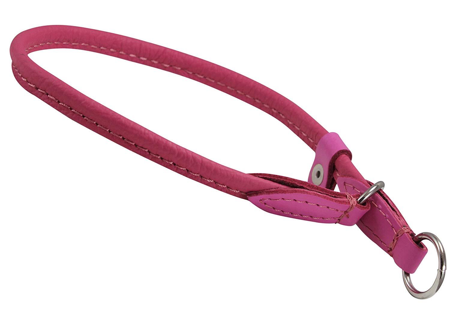 Genuine Rolled Leather Choke Dog Collar Pink Shih Tzu Australian Shepherd Yorkie