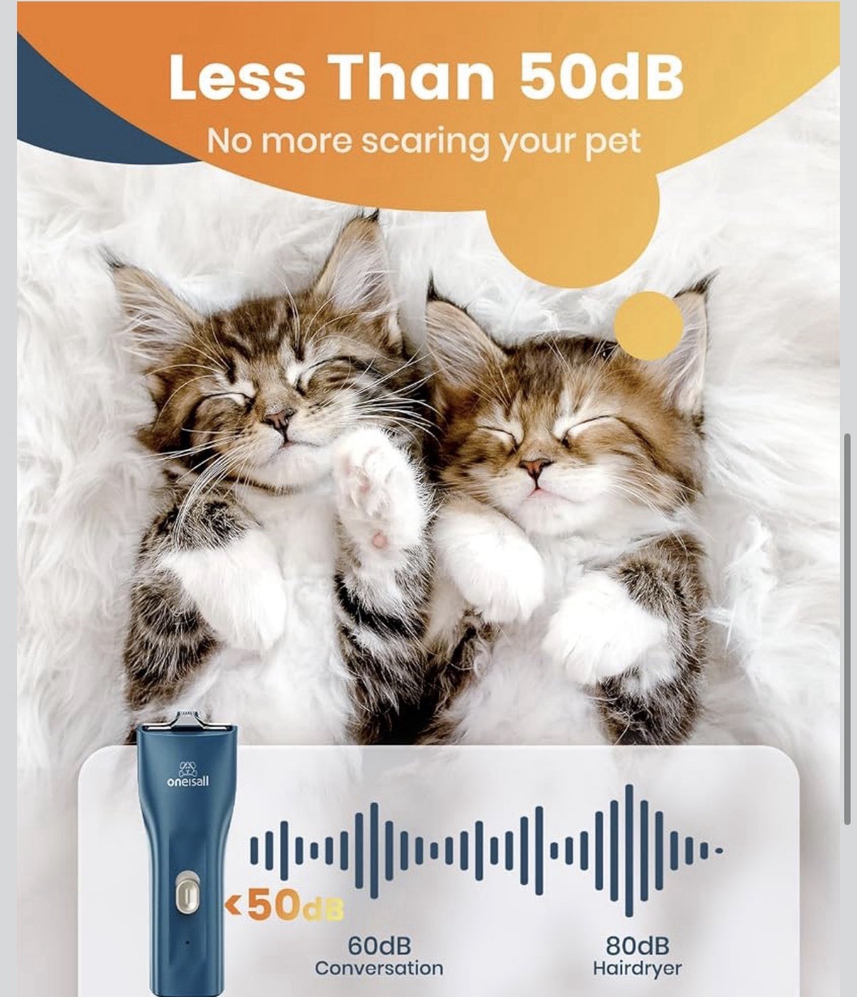 oneisall Cat Clippers Cordless Waterproof Quiet Pet Shaver for Matted Hair