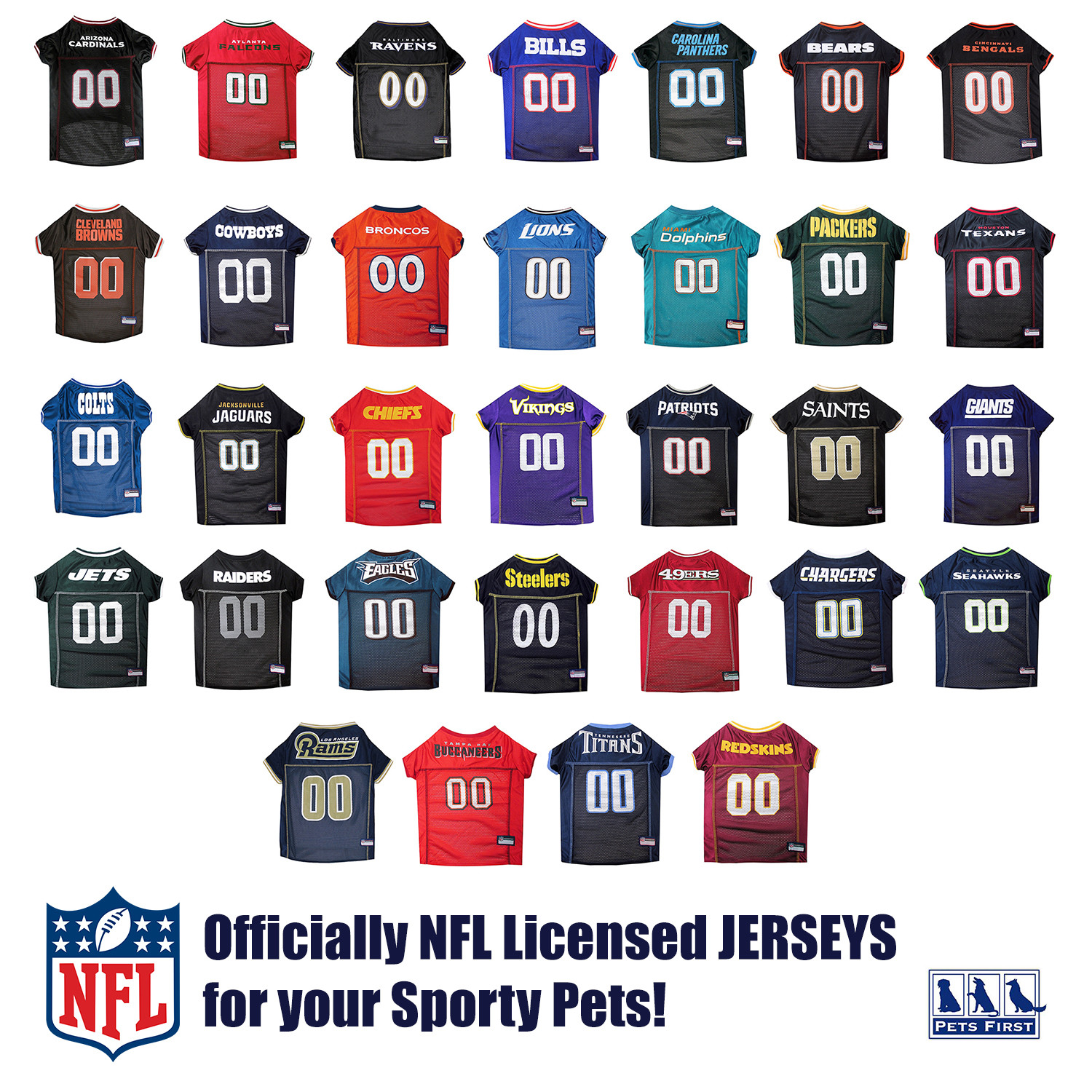 Pets First NFL Licensed Jersey for Dogs & Cats – available in 32 Teams 7 Sizes