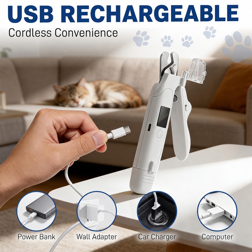 2-in-1 Dog Cat Nail Clipper Grinder Pet Claw Care Trimmer with Light for S/M/L