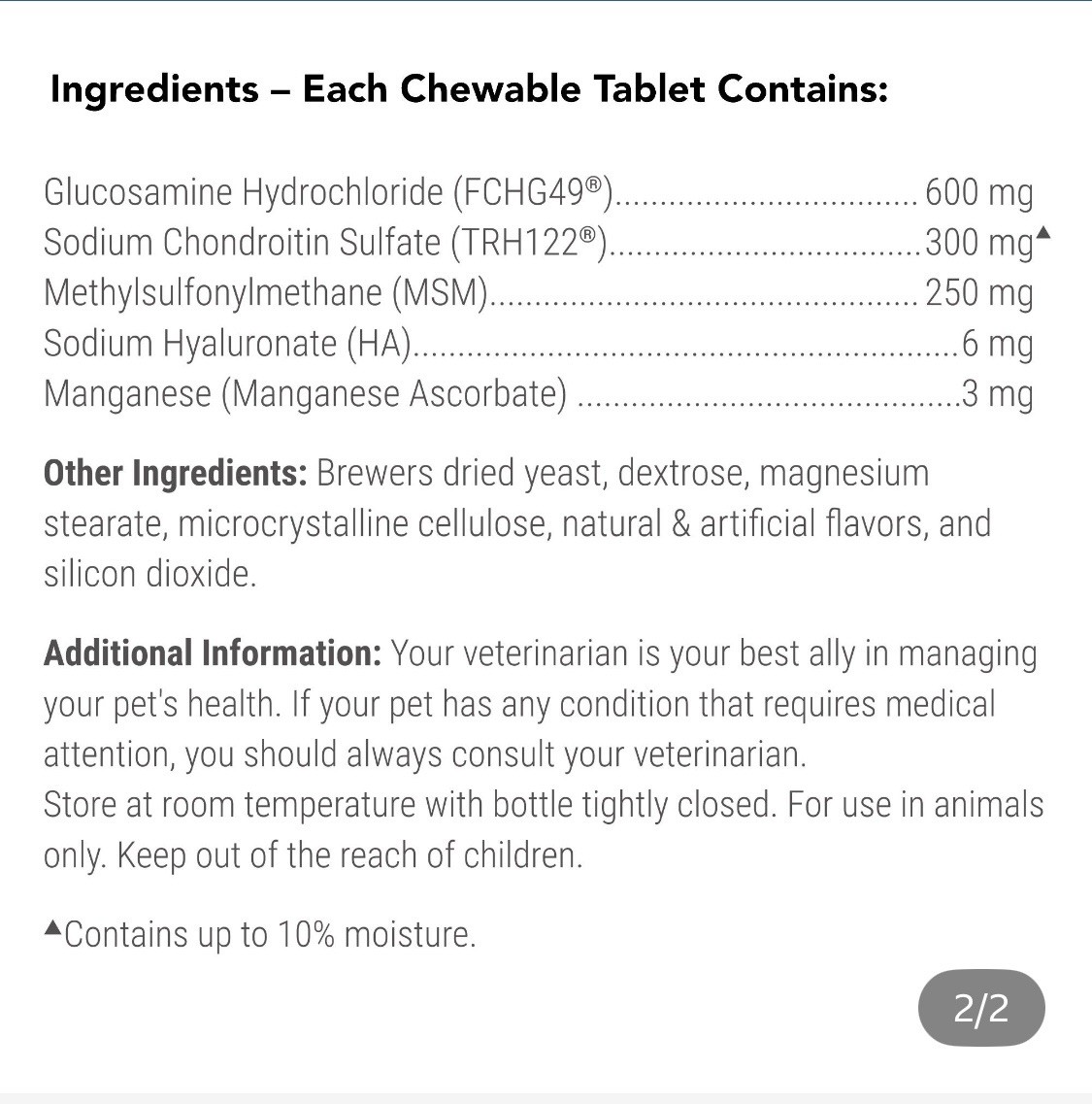Cosequin DS Plus MSM + HA Joint Health Supplement for Dogs Chewable Tablets 180
