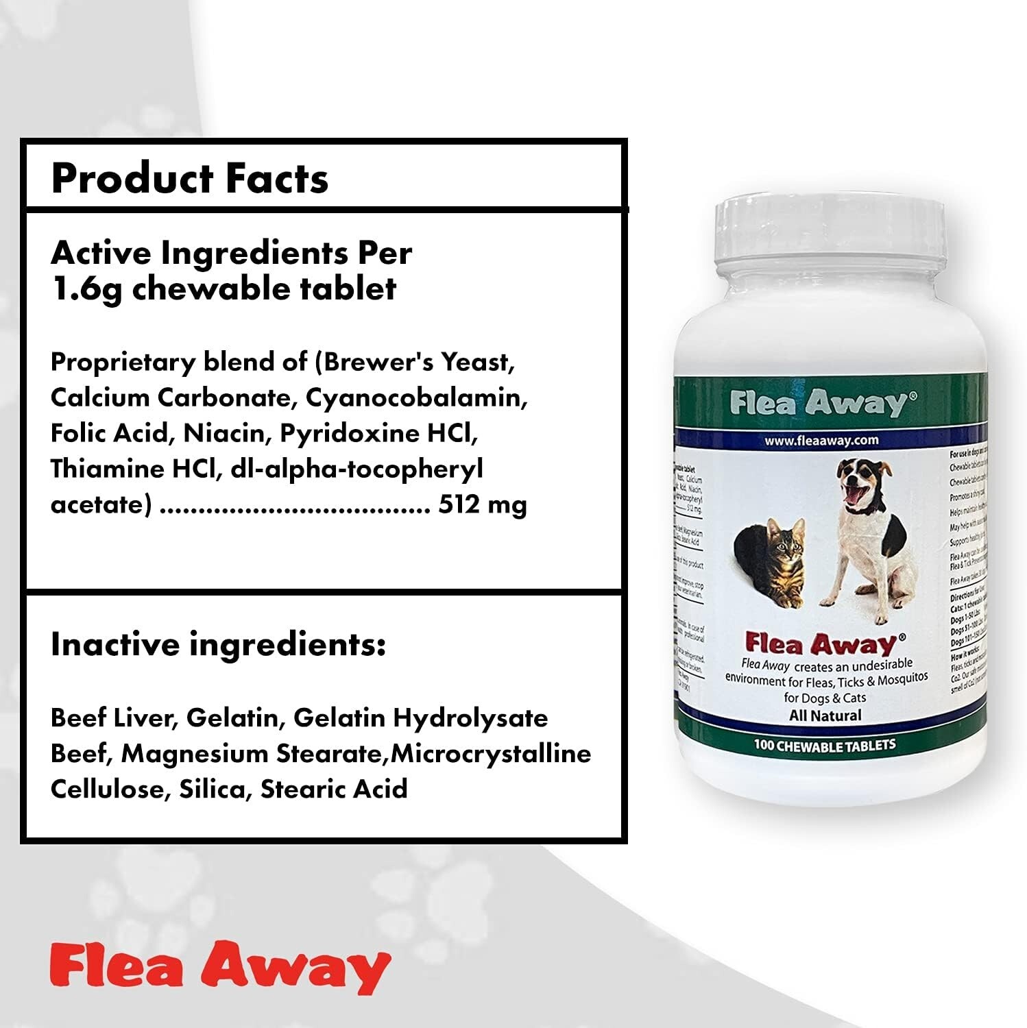 Flea Away 100 Chewable Tablets Flea, Tick & Mosquito Repellent for Dogs & Cats