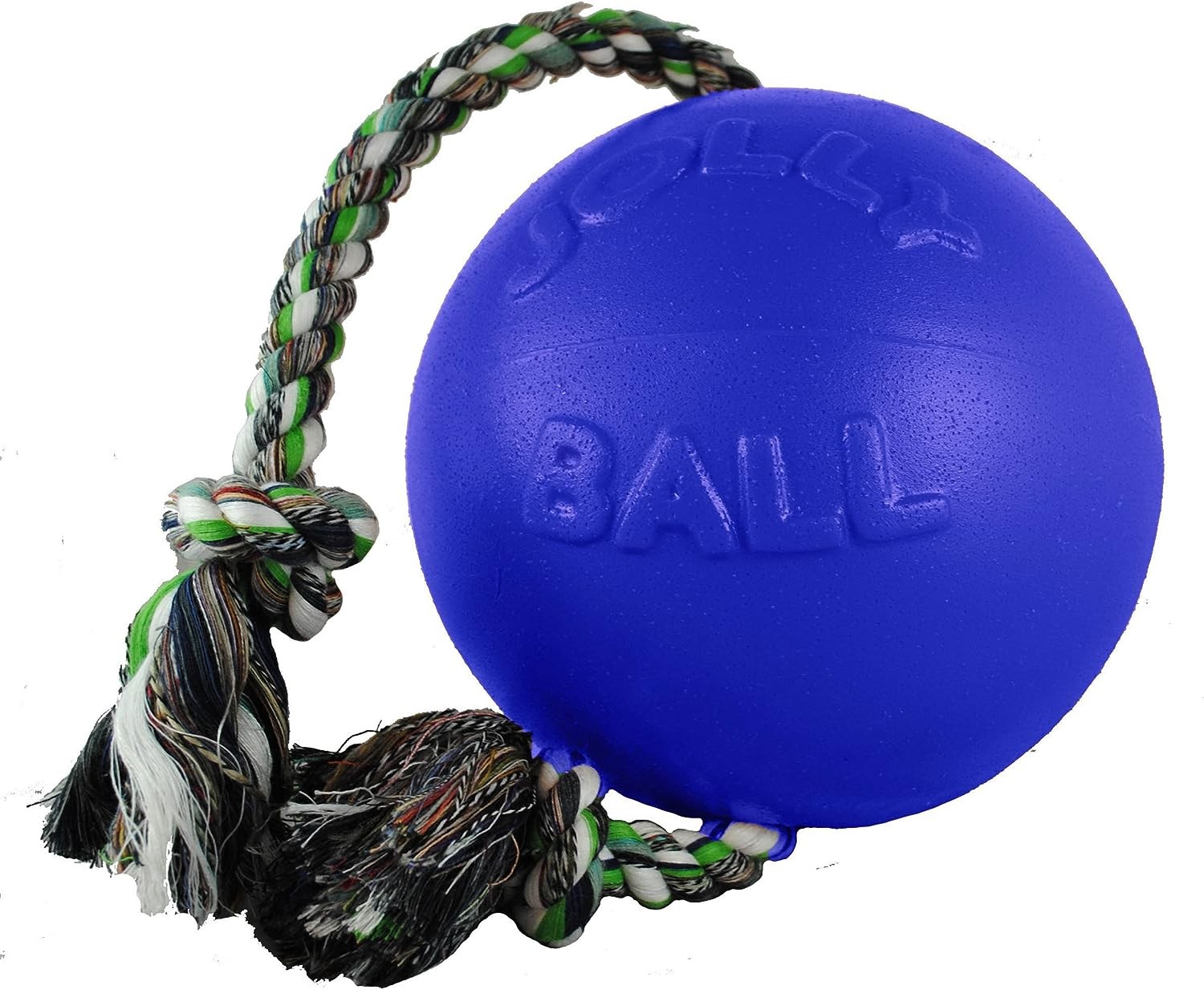Jolly Pets Romp-n-Roll 6 inch Blueberry Rubber Ball with Rope for Dogs