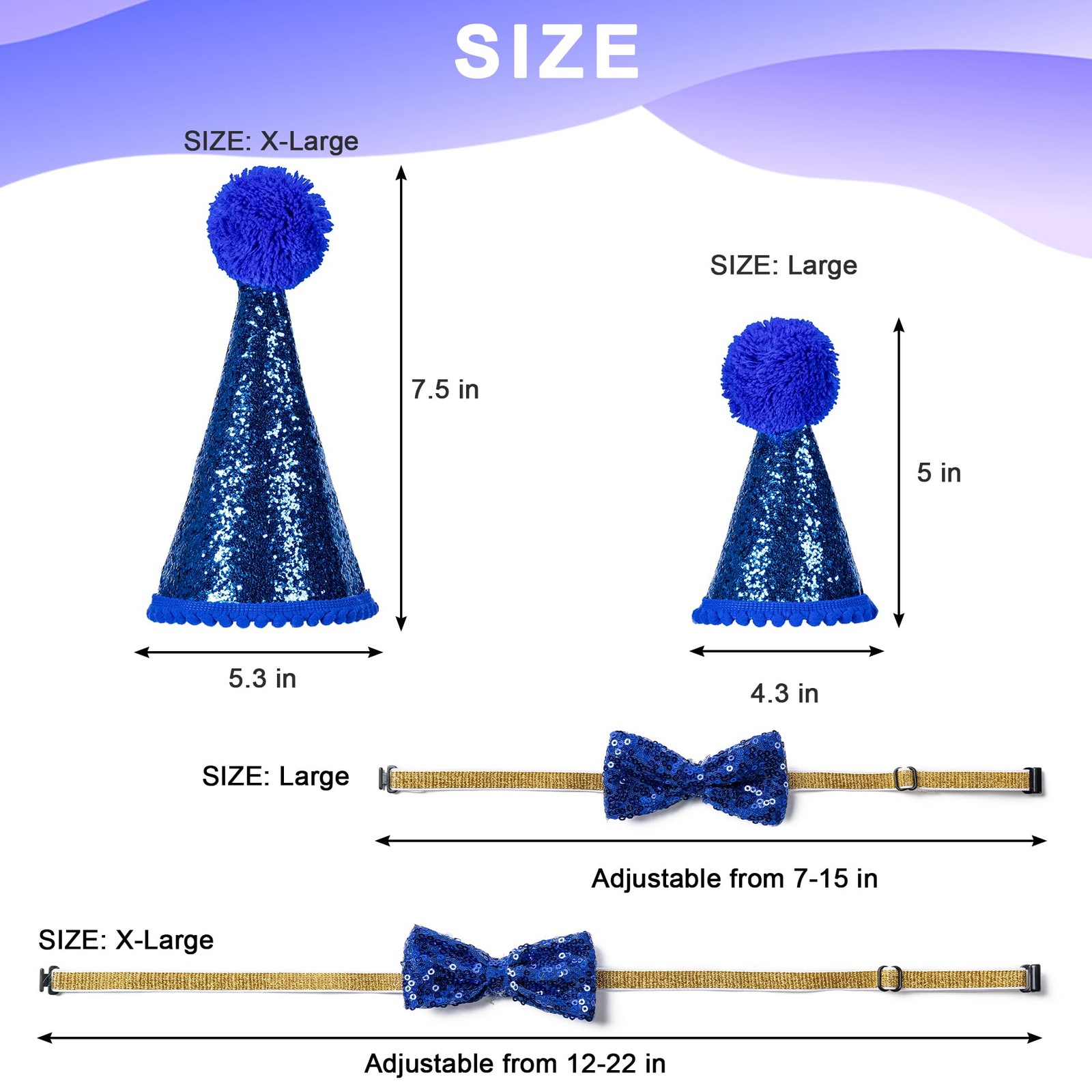 Dog Birthday Party Supplies Bandana Hat Bow Tie 0-8 Numbers Blue X-Large