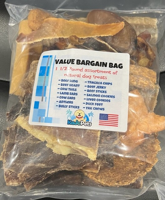 Natural Bargain Value Bag with 10+ Variety Treats for Dogs Bully Himalayan Beef