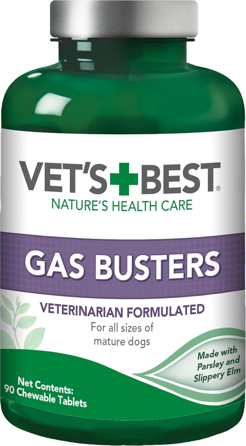 Vet’s Best Gas Busters Dog Supplements – Gas, Bloating – 90 Chewable Tablets