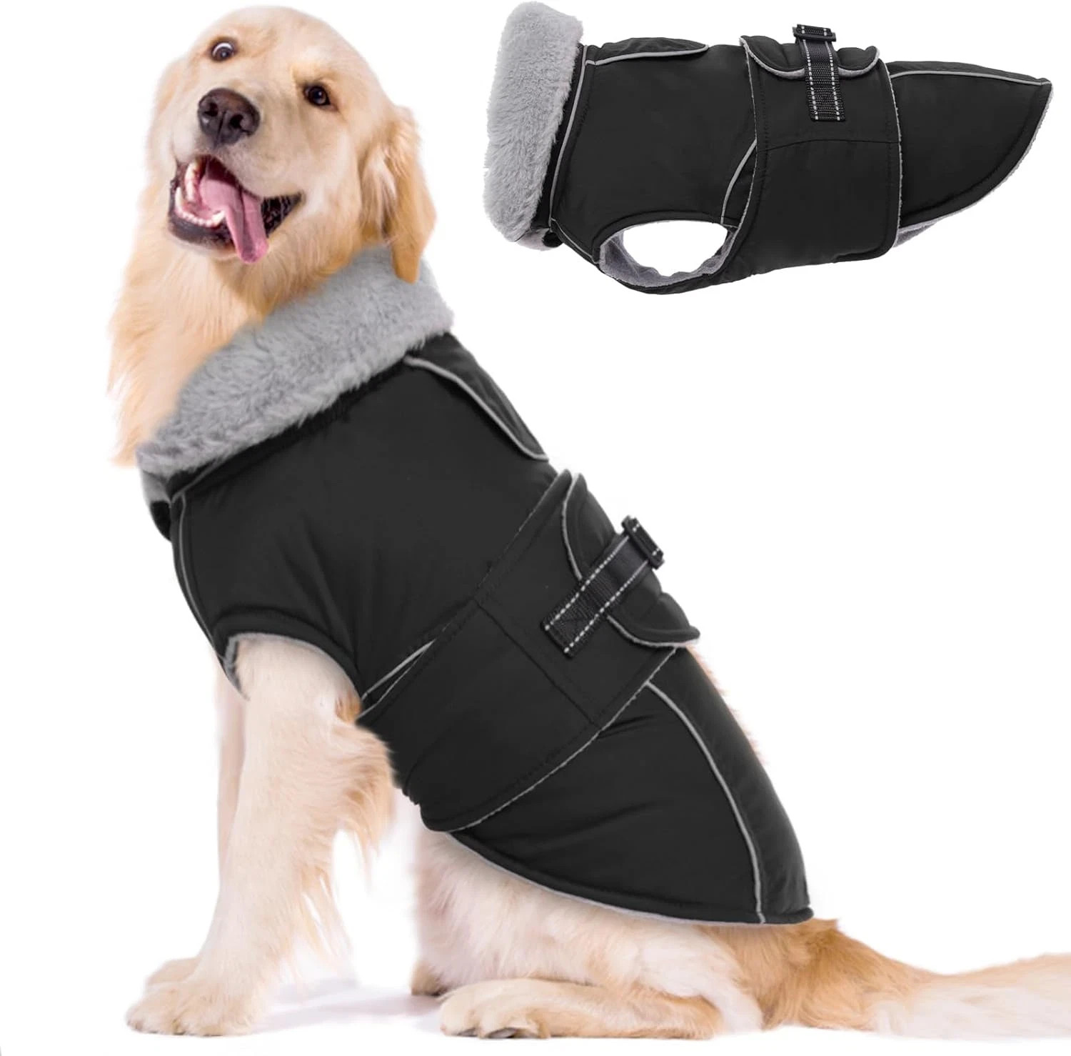 Warm Dog Coats for Large Dogs Waterproof Dog Jacket Reflective Pet Fleece Vest W