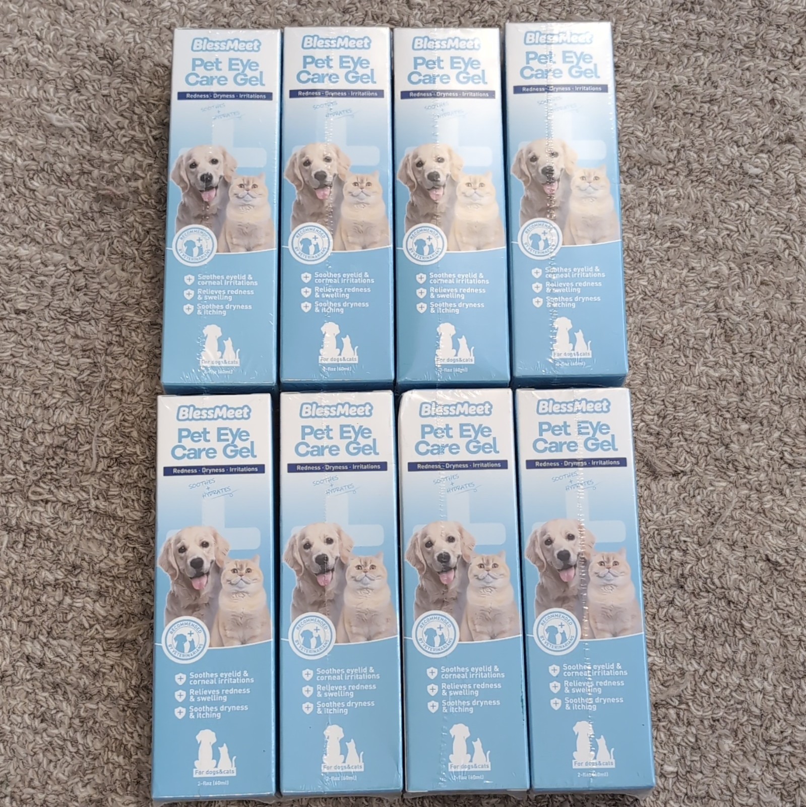 BlessMeet Pet Eye Care Gel 8 Boxes Hypochlorous Acid 0.01% Redness Exp 8/13/2027