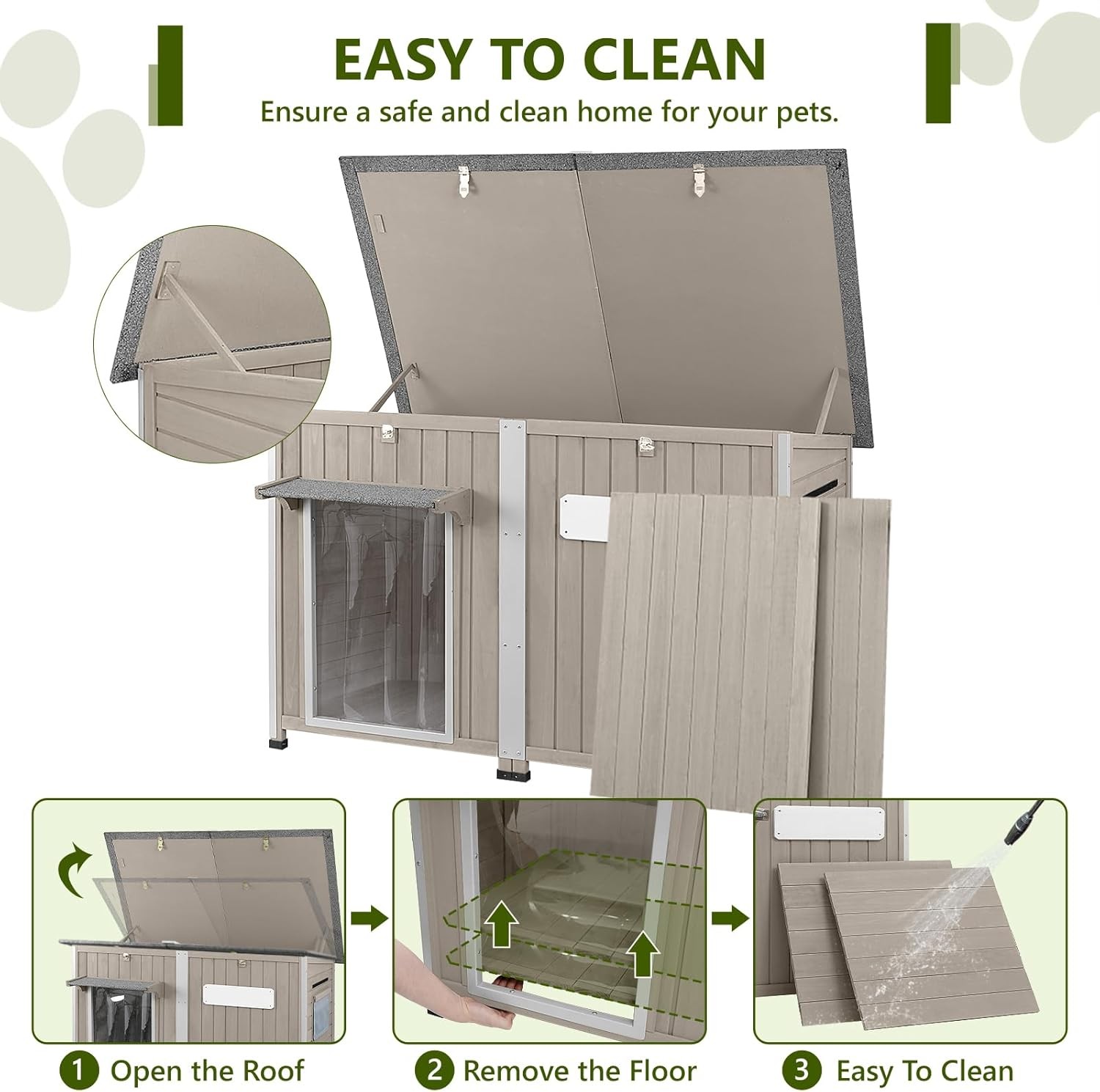 PETSCOSSET 55″L Large Dog House for Outdoor with Adjustable Vent Window, Gray