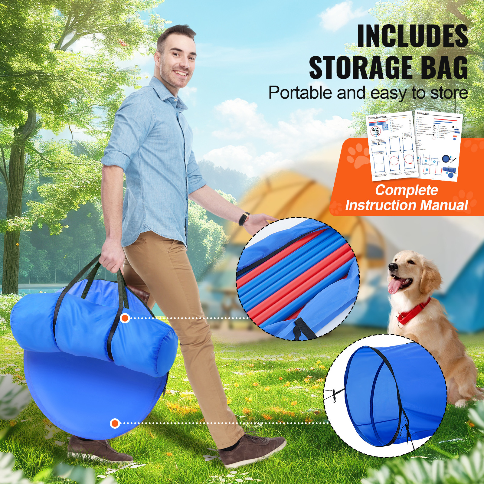 VEVOR Dog Agility Training Kit Obstacle Course Equipment Set Jump Tunnel Outdoor