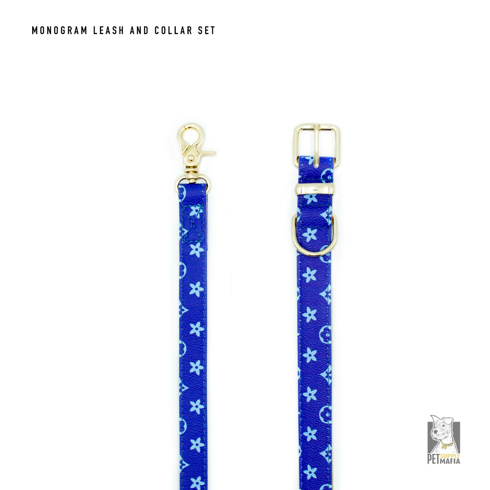 Blue Dog Collar & Leash – Leather Designer Fashion Pet Collar XS, S , M, L , XL
