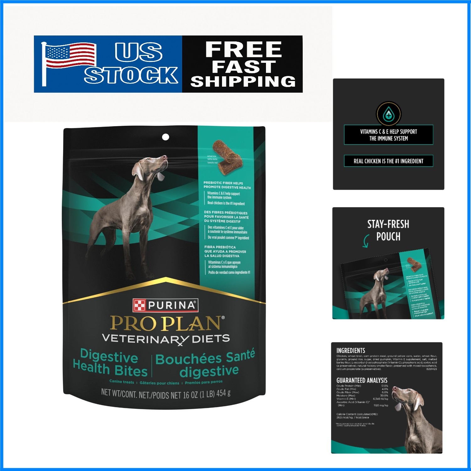 Purina Digestive Health Bites Dog Treats – 16 oz. Chewy Chicken for All Breeds