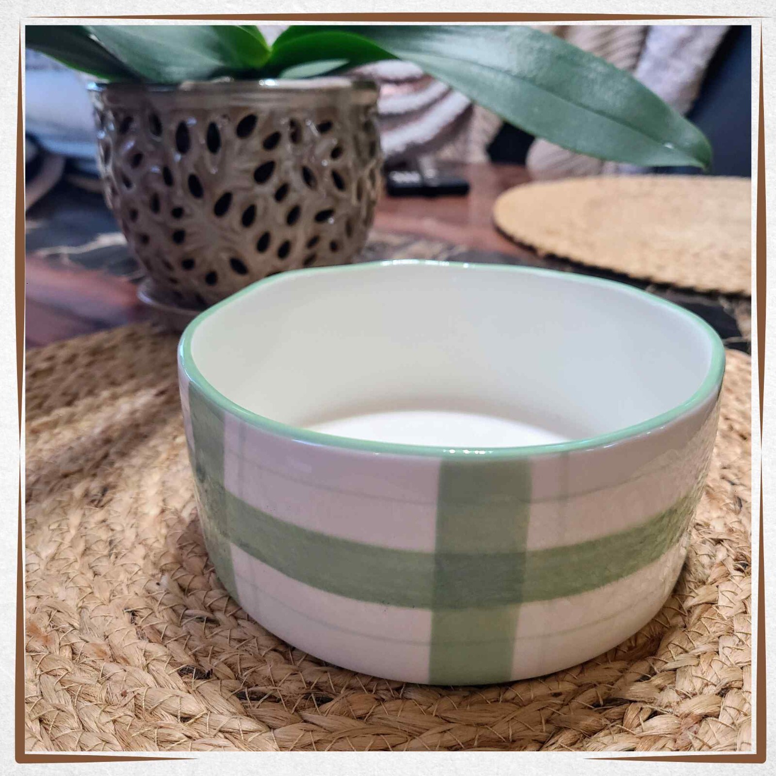 Ceramic Dog Bowl Plaid Medium Size High Quality Dog Bowl Two Colors